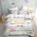 Cinnamoroll Hello Kitty Multikas Tekikott Sanrio Anime Luksuslik Voodipesukomplekt Lastele Klass A Prinditud Kuninganna Suurus Kodu Moodne AU Single(140*210cm)3pcs