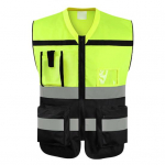 Meeste h&auml;sti n&auml;htav helkurvest V-kaelusega varrukateta, mitme taskuga disainiga vest, l&auml;bipaistev ID tasku pliiatsihoidjaga vest 2XL fluorestseeruv kollane v&auml;rv