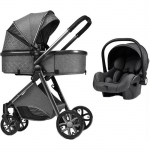 Poussette 3 en 1 B&eacute;b&eacute; Combin&eacute;e Si&egrave;ge-Auto Nacelle Haute Trio R&eacute;versible R&eacute;glable Haute Qualit&eacute; Roues increvables Canne Gris
