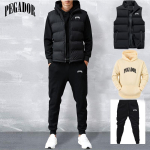 Meeste uus s&uuml;gis-talvine allahindlus &uuml;hev&auml;rviline kirjadega tr&uuml;kitud kapuutsiga pusa + vest + p&uuml;ksid vabaaja spordipaari 3-osaline komplekt 3XL khaki