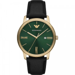 Emporio Armani Minimalistlik Roheline Must Nahast Meeste Kvarts Analoogkell Kuup&auml;evaga AR11601 roheline