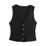 Naiste vest top Vintage tank top Crop top V-kaelus N&ouml;&ouml;bitav V&ouml;&ouml;koht Retro Vabaaja Varrukateta Kampsun S must