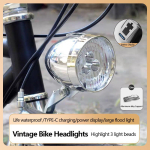 Vintage Jalgratta Esituli 3 LED Jalgratta Esituli MTB Taskulamp Retro Disain Rattas&otilde;idu Pealamp &Ouml;iseks S&otilde;iduks Must H&otilde;bedane