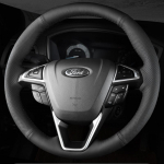 Kohandatav DIY mikrokiudnahast auto rooliratta kate, k&auml;sitsi &otilde;mmeldud For For Ford Mondeo Fusion 2013- EDGE 2015- jaoks Black Thread
