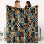 1 tk Vintage lapitehnika kunstiline tekk - Paks ja soe magamistoa diivani jaoks, mitmev&auml;rviline ruuduline, talvine kontori uinak - P&otilde;hjamaade stiil Size: 180*230cm, Weight: 280 GSM