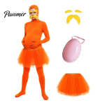 Halloweeni peokombinesoonid Oranž t&auml;iskost&uuml;&uuml;m, t&uuml;llseelikuga, v&otilde;lts k&otilde;huga, kollase vuntsi ja kulmudega, Cosplay kost&uuml;&uuml;m Avatud n&auml;oga Zentai kost&uuml;&uuml;m, 180cm B red