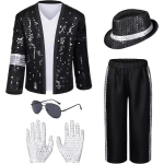 T&auml;iskasvanud Michael Jacksoni Cosplay Kost&uuml;&uuml;m Parukas Must Moodne Lava R&otilde;ivastus t&auml;iskomplekt T&auml;iskasvanud Mees 2026Naine 90ndate Hip Hop Halloweeni Komplekt 130 black