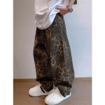 Tan Leopard Teksad Meeste Denimp&uuml;ksid Meeste Suured laiad p&uuml;ksid T&auml;navar&otilde;ivad Hip Hop Vintage Riided Lahti vabaaja XXXL leopard
