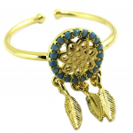 7bis [P8345] - Bague artisanale 'Boho' turquoise dor&eacute; (dreamcatcher) - 13x8 mm t&uuml;rkiissinine