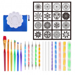 37 tk Mandala t&auml;ppimise t&ouml;&ouml;riistade komplekt &scaron;abloonide paletiga V&auml;rvipintsliga pastapliiatsid maalimiseks 37pcs Set 3