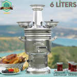 Roostevabast terasest Samovari teekannu soojendaja, k&auml;mping, veekeetja, teekannad, teekomplekt, matkatarbed, kohvimasin 6 Liter CHROME SEMAVER