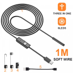 FONKEN 7 mm 5,5 mm endoskoopkaamera Paindlik IP67 veekindel mikro-USB t&ouml;&ouml;stuslik endoskoopkaamera Android-telefoni PC 6 LED-iga reguleeritav Endoscope-1M cord must