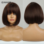 Tumepruunid juukset&uuml;&uuml;pi parukas naistele L&uuml;hikesed sirged Bob s&uuml;nteetilised juukset&uuml;&uuml;bid Tukkudega parukad Igap&auml;evaseks Cosplay peol kasutamiseks