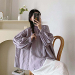 Johnature Vintage linasest naiste topid ja pluusid S&uuml;gisesed lahtised volangid, T&auml;islaterna varrukatega n&ouml;&ouml;biga &uuml;hev&auml;rvilised s&auml;rgid One Size lilla