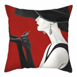 Elutoa diivan Padjap&uuml;&uuml;r Dekoratiivne padjap&uuml;&uuml;r Elegantne daamimustriga punane must padjap&uuml;&uuml;r Kodukaunistus 45x45cm