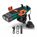 5in1 LED jalgratta esiklambri lambi sarv mobiiltelefoni hoidiku hoiatuskell Powerbanks MTB jalgratas roheline