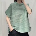 Plisseeritud temperamendiga krae Slim Fit T-s&auml;rk l&uuml;hikeste varrukatega suvised vabaajar&otilde;ivad one size