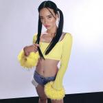 Kandilise kaelusega pikkade varrukatega naiste T-s&auml;rgid, 2022. aasta moodne, armsa sulgedega kunstkarusnahast &uuml;laosa Seksikas Y2K Crop top Streetwear naiste s&auml;rk S lilla