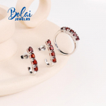 Bolaiehete mood Naturaalne punane granaadist s&otilde;rmus K&otilde;rvar&otilde;ngad 925 naelsterlingist h&otilde;bedast ehete komplekt Naiste igap&auml;evased peened ehted US RING SIZE 6# valge