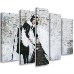 Viieosalise pildiga l&otilde;uenditr&uuml;kk Banksy Maid Street Art 100x70 hall v&auml;rv