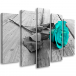 Viieosalise pildiga l&otilde;uendiprint Bridge Rose Flower Turquoise 100x70 sinine