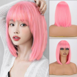 MISSQUEEN Naiste &otilde;lgade pikkusega sirge Bob-parukas ja tukk S&uuml;nteetilisest kiust Naturaalsest l&uuml;hikesest roosast Bob-parukas Cosplay igap&auml;evane kandmine 30cm