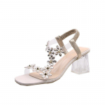 Suvised naiste trendikad PU Korea moehaldjad tuulekristallidest ja lilledega l&auml;bipaistvad sandaalid 35 must