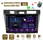 2 Din Androidi autoraadio multimeediumivideopleier Toyota Mark 2 JZX110 Verossa 2000-2007 jaoks koos nupunupuga Carplay WiFi 2+32GB 1+16GB