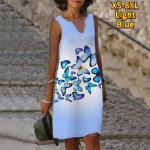 Naiste V-kaelusega suvine v&auml;rviline liblikaga kleit vabaaja varrukateta mood vabaaja lahtised seksikad kleidid, suur suurus XS-8XL XS lilla