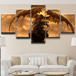 L&otilde;uendimaalingud 5 t&uuml;kki Dragon Fantasy Sword Warrior Wall Art HD Prinditud Moodsad poiste ruumi pildid Plakat Kodukaunistus Ilma raamita 20x35cm*2 20x45cm*2 20x55cm*1