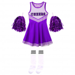 Kids Girls Cheer Leader vormiriietus Laste ergutust&uuml;drukute kost&uuml;&uuml;m sukkadega 2 pom pom 7-8 Years lilla