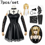 Death Note Cosplay kost&uuml;&uuml;m Misa Amane kunstnahast seksikas kleit + kaelaehted + sukad + kaelakee &Uuml;htne riietus Halloweeni parukas XXL