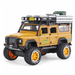 1:28 Scale Camel Trophy Defender sulamist survevalatud m&auml;nguasjad Automudelid, metallist m&auml;ngus&otilde;idukid tagasit&otilde;mbamisfunktsiooniga Valgus- ja helikollektsioonid Kingitused 1/28-18.6x11.2x8.6cm kollane