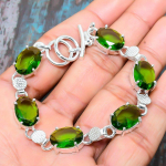 Peridot Gemstone 925 Sterling Silver k&auml;sitsi valmistatud v&otilde;luv k&auml;ev&otilde;ru 7-8 Inches roheline