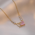 Luksuslik roosa s&uuml;damega tsirkooniumoksiidist kaelakee naistele 2023. aasta uus mood kullav&auml;rvi roostevabast terasest kett, ehted pulmapeo aksessuaarid valge