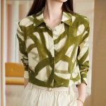 Vintage &otilde;limaaliga prinditud pluus S&uuml;gisene kontori naiste pikkade varrukatega s&auml;rk naistele Moodne &uuml;lisuur s&auml;rk, lahtised riided 29036 M roheline