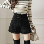 Tweed Shorts Naiste k&otilde;rged A-seeria velvetist laia s&auml;&auml;rega p&uuml;ksid S must