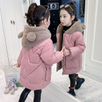 4-12 aastane Girls Coat Plus Velvet soe talvejope t&uuml;drukutele Mood Long Parkas Snowsuit Armas karu kapuutsiga laste &uuml;ler&otilde;ivad 140 roosa