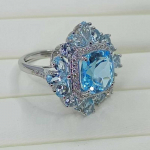SACEGEMS 925 Sterling H&otilde;be, 10 mm Naturaalne &Scaron;veitsi sinine topaas v&auml;&auml;riskivist s&otilde;rmused naistele kihlus&otilde;htu kokteilipeol peened ehted Open sinine