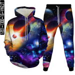 S&uuml;gisene meeste dressikomplekt 3D Universum Galaxy Planet Astronaut Print 2tk Dressid+Treeningp&uuml;ksid Mood Naiste R&otilde;ivad Suurus S-6XL M