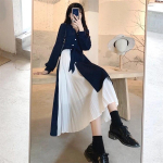 Kevad-s&uuml;gis uus naiste prantsuse stiilis disain Sense akadeemilises stiilis kleit Ebakorrap&auml;rase elegantse &otilde;mblusega pikk kleit S tumesinine