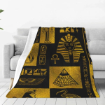 Egiptuse kuldsed hierogl&uuml;&uuml;fid ja s&uuml;mbolid kollaažiga tekk flanell s&uuml;gis Egiptus multifunktsionaalne visketekk diivanile v&auml;litingimustesse tekk 75x100cm 30x40inch black