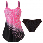 2 tk/komplekt Tankini ujumistrikoo Seksikas reguleeritav rihm lapiline disain Kaheosaline naiste ujumisriided rannar&otilde;ivaste jaoks 3XL