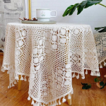 Laudlina K&auml;sitsi valmistatud heegeldatud laudlina ristk&uuml;likukujuline s&ouml;&ouml;gilaua kate lauale Obrus ​​Tafelkleed Mantel Mesa Nappe 65x65cm kreemikas