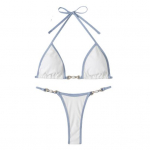 2 tk/komplekt naiste bikiinikomplekt, kontrastses v&auml;rvitoonis p&auml;itsed kaela kolme punkti imitatsiooniga p&auml;rliga L valge