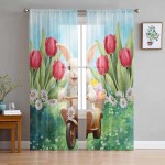 Lihav&otilde;ttej&auml;nes Tulbid Karikakrad T&uuml;llkardinad elutuppa L&auml;bipaistev kardin magamistoas K&ouml;&ouml;gi rulood Voile kardinad 135W x 114H(cm)