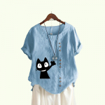 Naiste moe kassimustriga l&uuml;hikeste varrukatega pluusid, suvised vabaaja &uuml;mmarguse kraega pullover Lahtine puuvillane linane T-s&auml;rk S valge