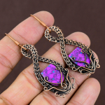 Natural Copper Purple Turquoise Handmade Copper Wire Wrap Earring 2.56 m8e55