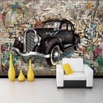 Vanaaegne tapeet Kohandatud 3D stereo reljeef Klassikalised autod M&otilde;ranenud seinamuraal Kohvik Laste tuba Elutuba Taust Seinamaalingud 200 cm(W) x 140 cm(H)