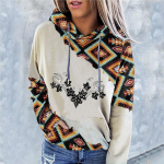 Naiste asteekide kapuuts, geomeetrilise mustriga pikkade varrukatega plokk-pullover, n&ouml;&ouml;riga dressipluus L must